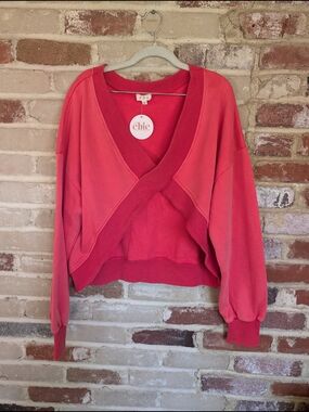 POL Coral Pink Wrap-Style Sweatshirt